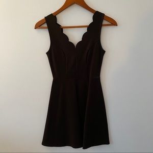 Aqua Scalloped Mini Dress, Black, Size XS